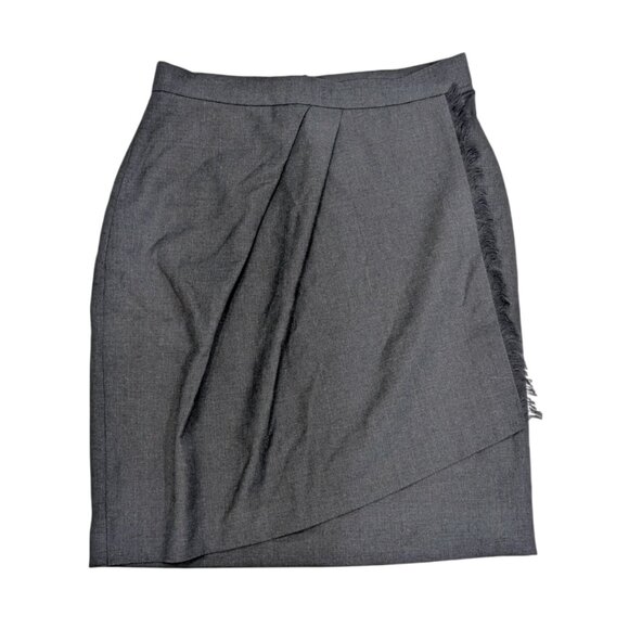 Brooks Brothers Dresses & Skirts - BROOKS BROS. Nwt Wool Fringe Faux Wrap Pencil Skirt 4 Gray Fabric Woven in Italy